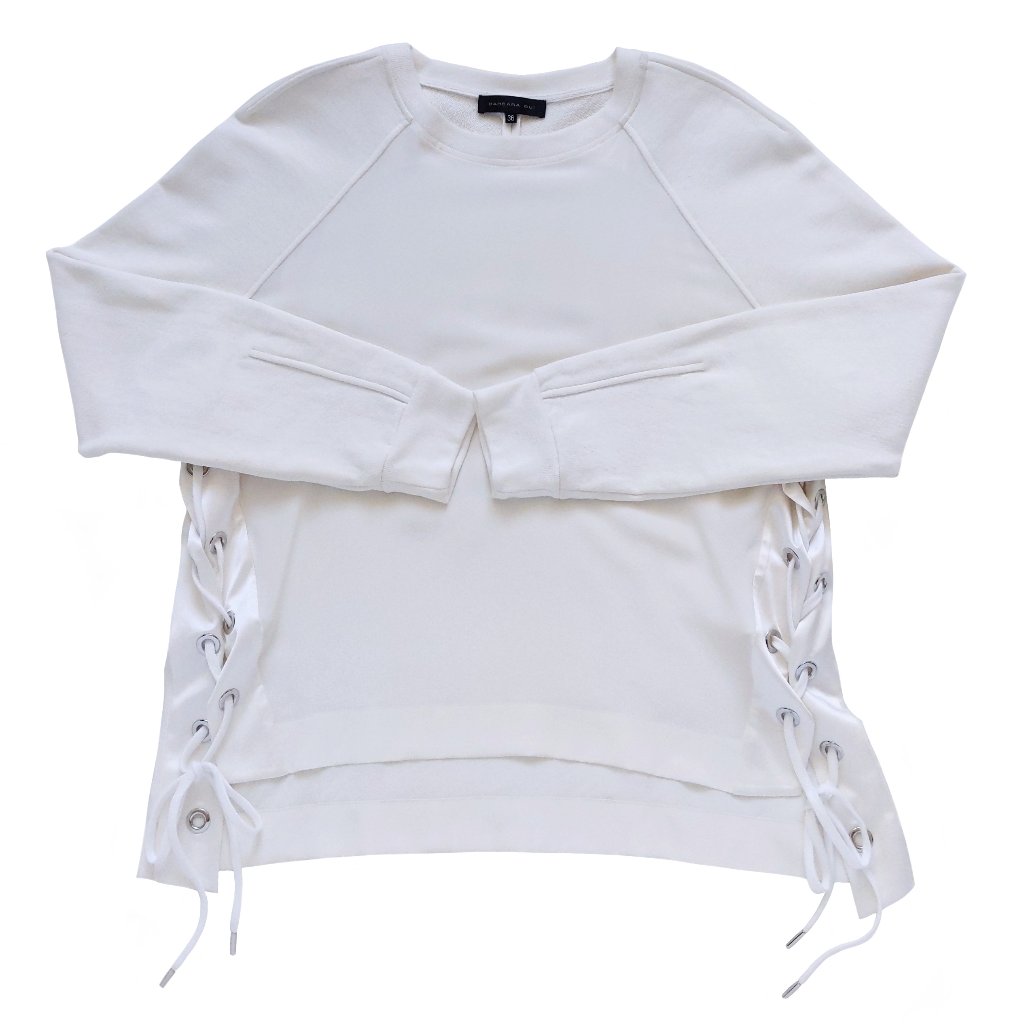 Barbara Bui Silk & Cotton Lace Side Sweater Top In Cream White